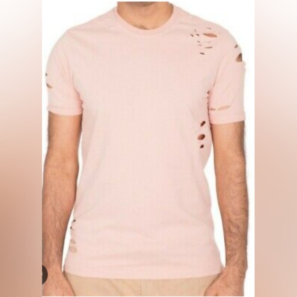 🎈Distressed Men  pink t-shirt Small